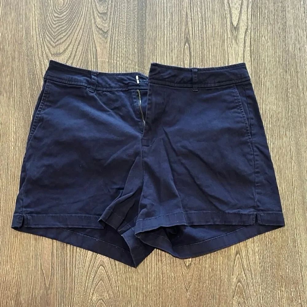NY&C New York & Company Chino Shorts Mid Rise Cotton Blend Stretch Navy Size 12